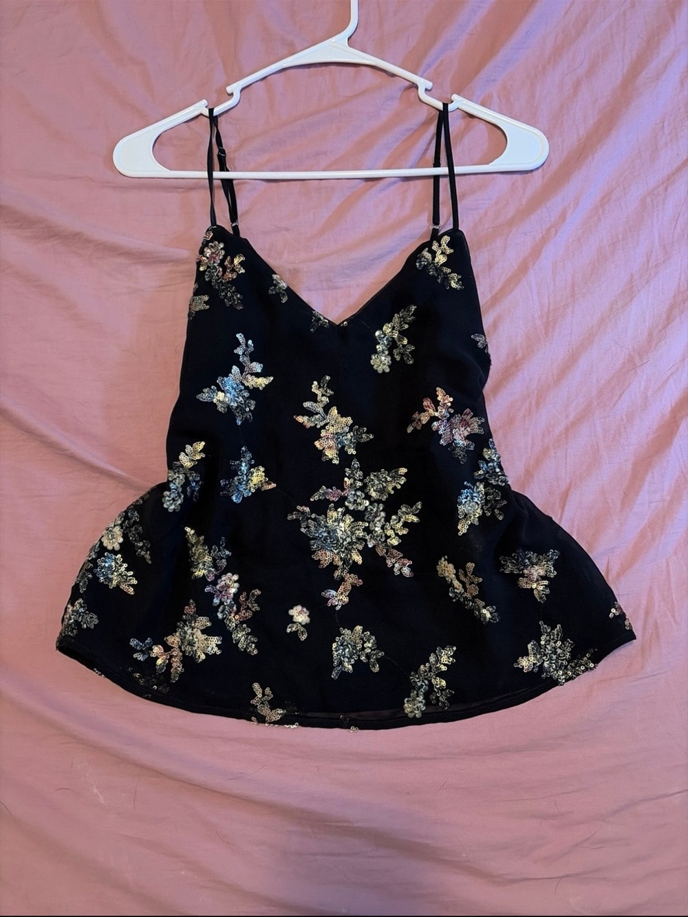 Banana Republic Black Floral Sequin Peplum Camisole
